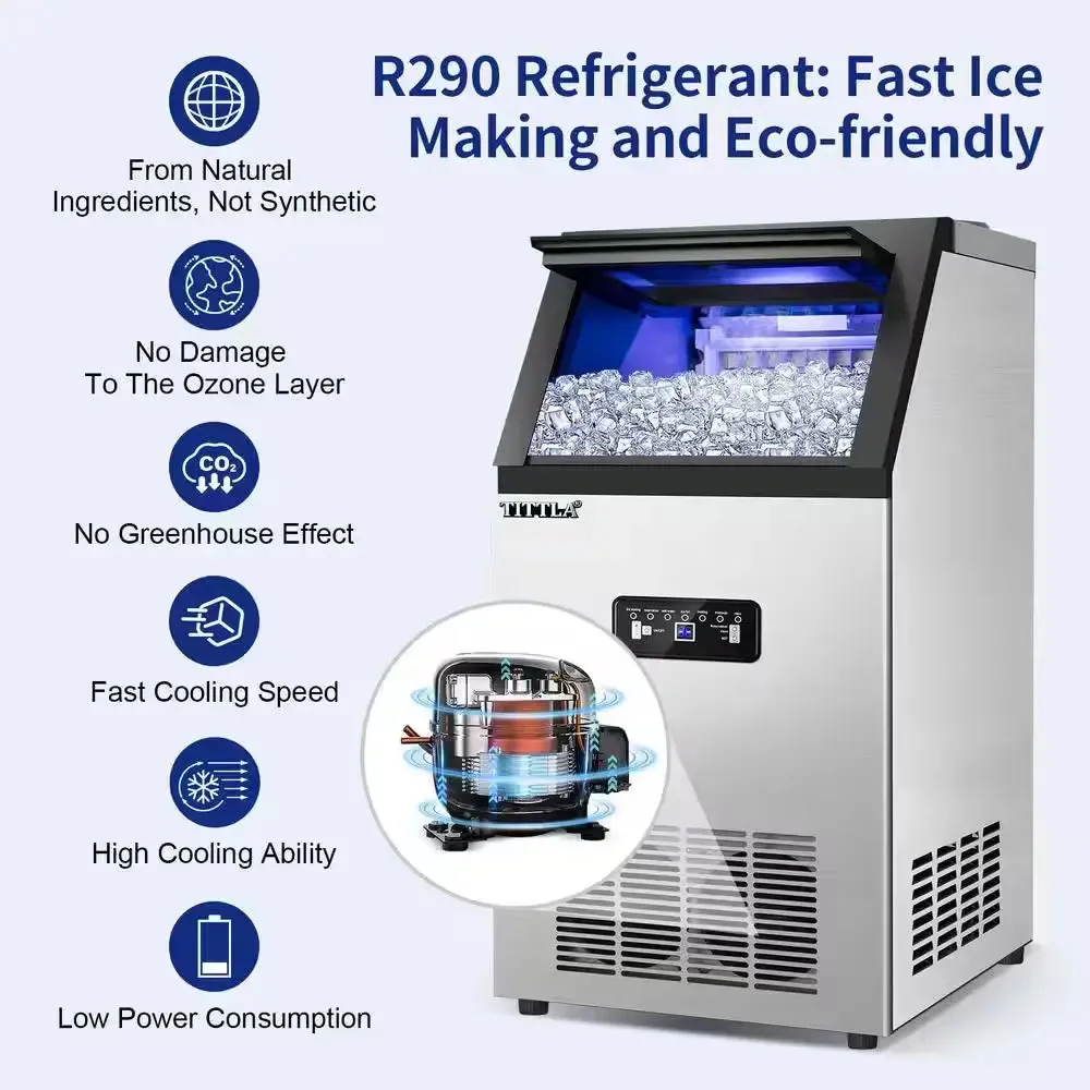14 In. 88 Lb. Built-In Ice Maker in Stainless Steel Flip-Up Door 2 Water Inlet Modes with Scoop & Water Filter Blue Leds