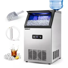 14 In. 88 Lb. Built-In Ice Maker in Stainless Steel Flip-Up Door 2 Water Inlet Modes with Scoop & Water Filter Blue Leds