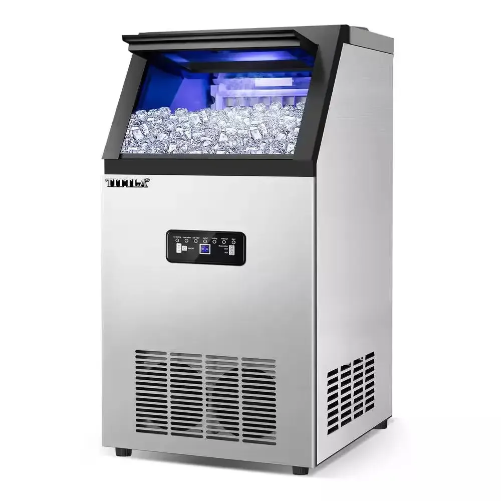 14 In. 88 Lb. Built-In Ice Maker in Stainless Steel Flip-Up Door 2 Water Inlet Modes with Scoop & Water Filter Blue Leds