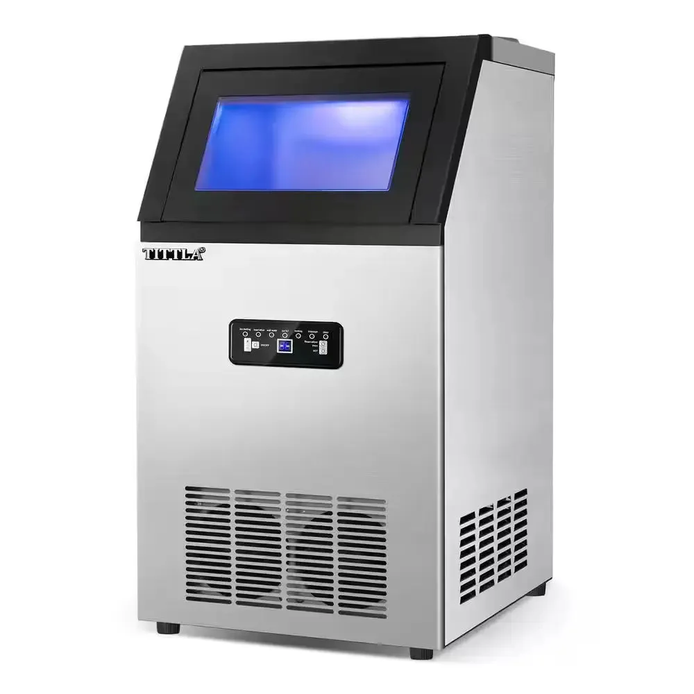 14 In. 88 Lb. Built-In Ice Maker in Stainless Steel Flip-Up Door 2 Water Inlet Modes with Scoop & Water Filter Blue Leds