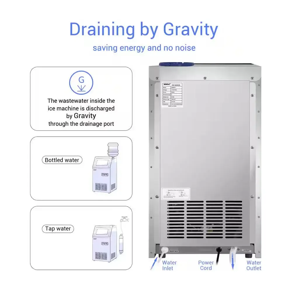 14 In. 88 Lb. Built-In Ice Maker in Stainless Steel Flip-Up Door 2 Water Inlet Modes with Scoop & Water Filter Blue Leds