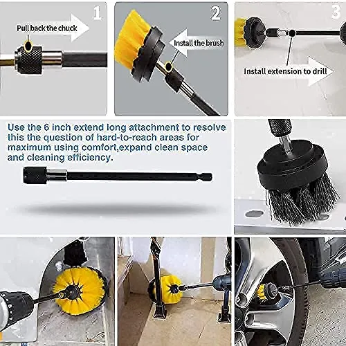 31 Piece Drill Brush Attachments Set, Scrub Pads & Sponge,Power Scrubber Brush with Extend Long Attachment All Purpose Cleaning Kit for Grout, Tiles, Sinks, Bathtub, Bathroom, Kitchen and Automobile