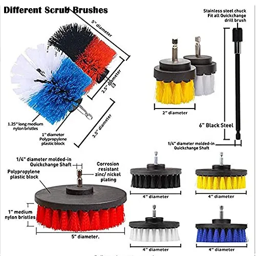 31 Piece Drill Brush Attachments Set, Scrub Pads & Sponge,Power Scrubber Brush with Extend Long Attachment All Purpose Cleaning Kit for Grout, Tiles, Sinks, Bathtub, Bathroom, Kitchen and Automobile