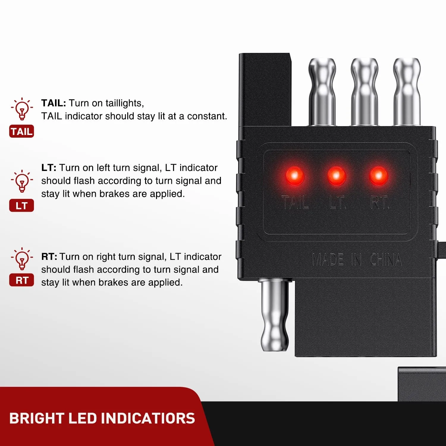 4 Way Flat LED Indicator Trailer Tester for Turn Signal Tail & Reverse Lights