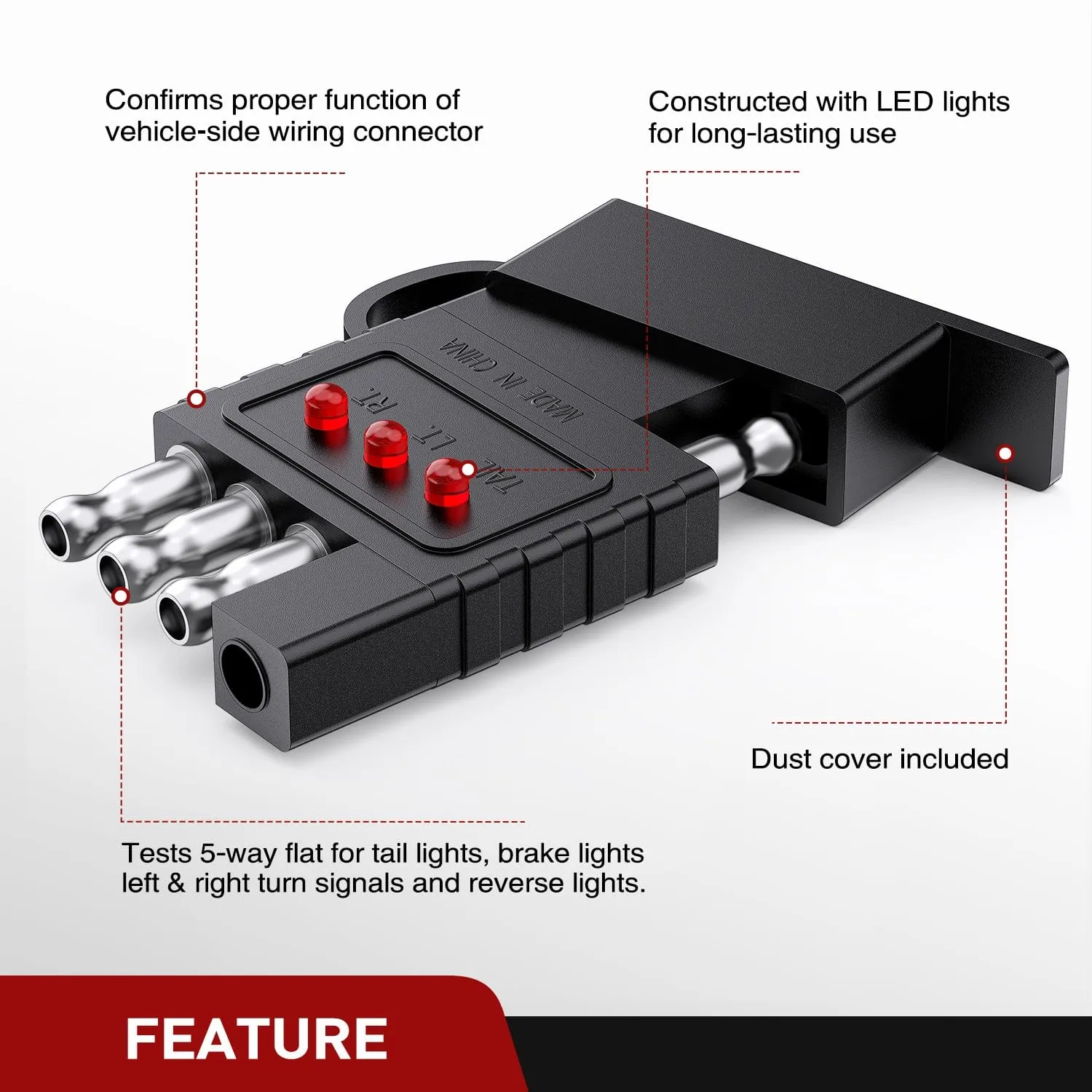 4 Way Flat LED Indicator Trailer Tester for Turn Signal Tail & Reverse Lights