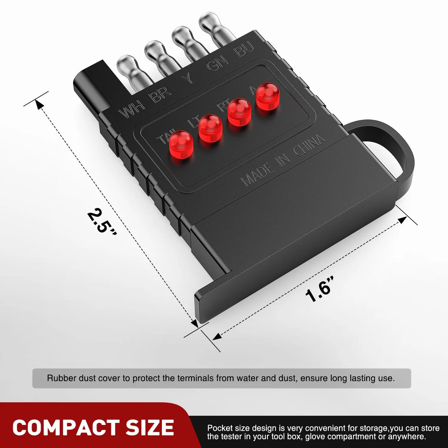 5 Way Flat LED Indicator Trailer Tester for Turn Signal Tail & Reverse Lights