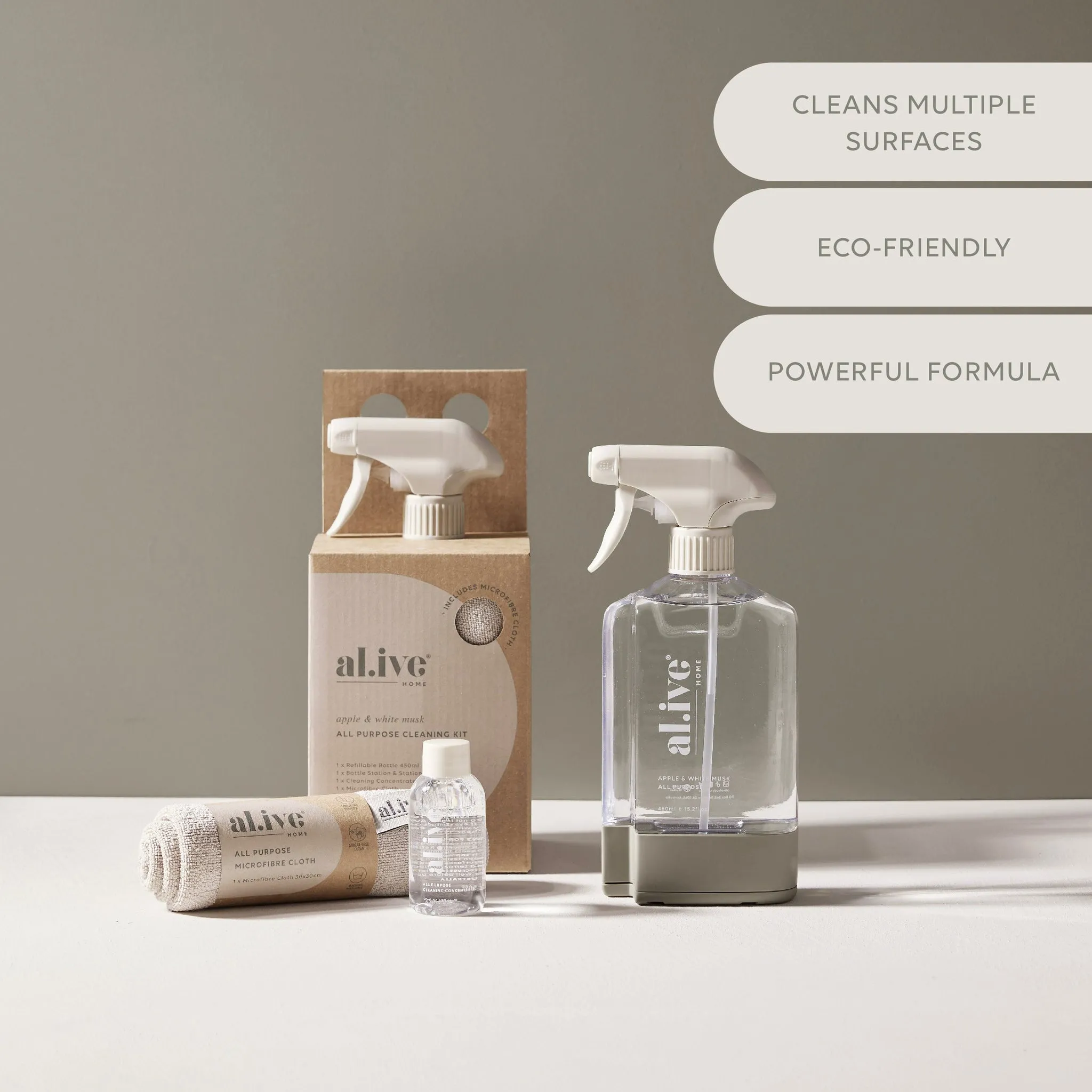 Al.ive Body All Purpose Kit Forever Bottle, Station, Concentrate & Cloth