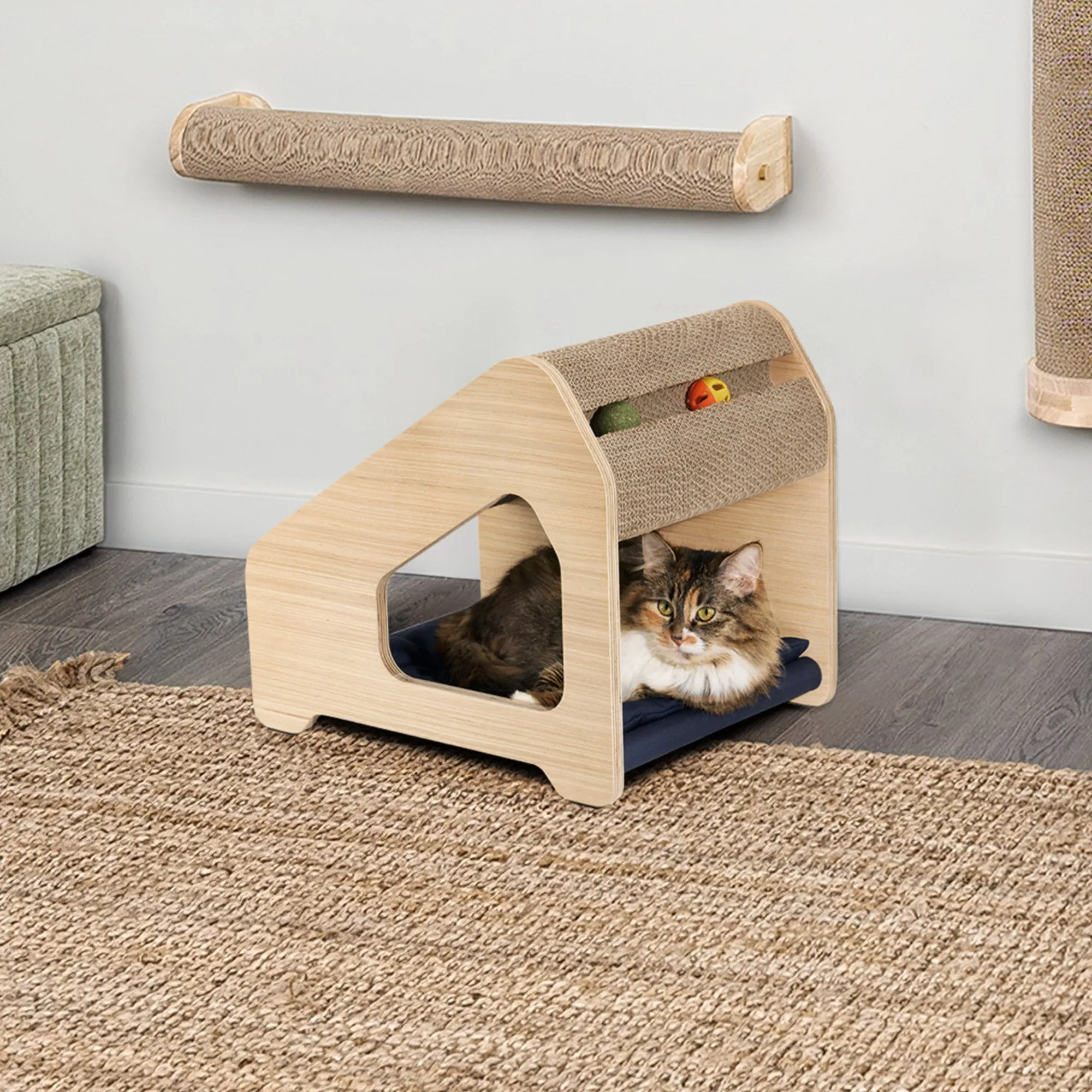 Ascentials by FurHaven Chalet Angled Scratching House (16”), Compact Cat Hideaway