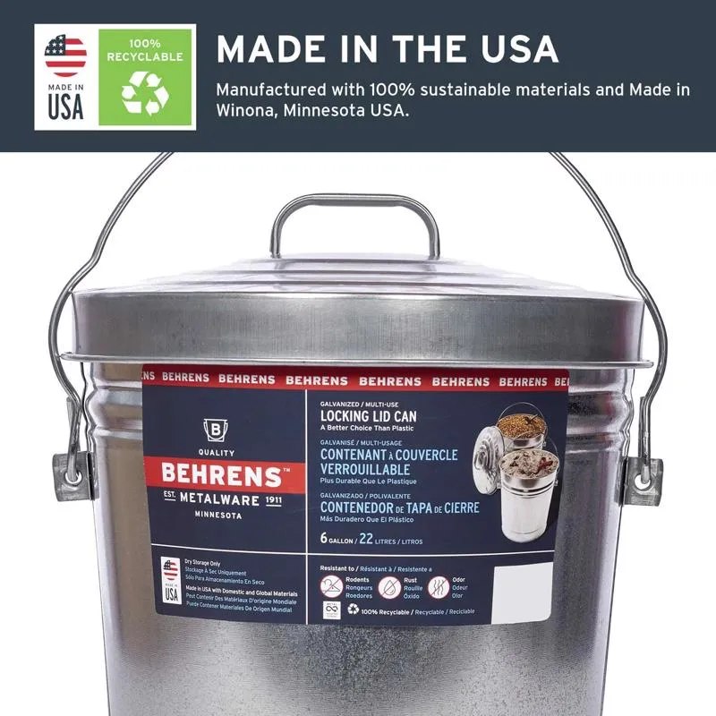 Behrens 6 gal Silver Galvanized Steel Garbage Can Lid Included Animal Proof/Animal Resistant
