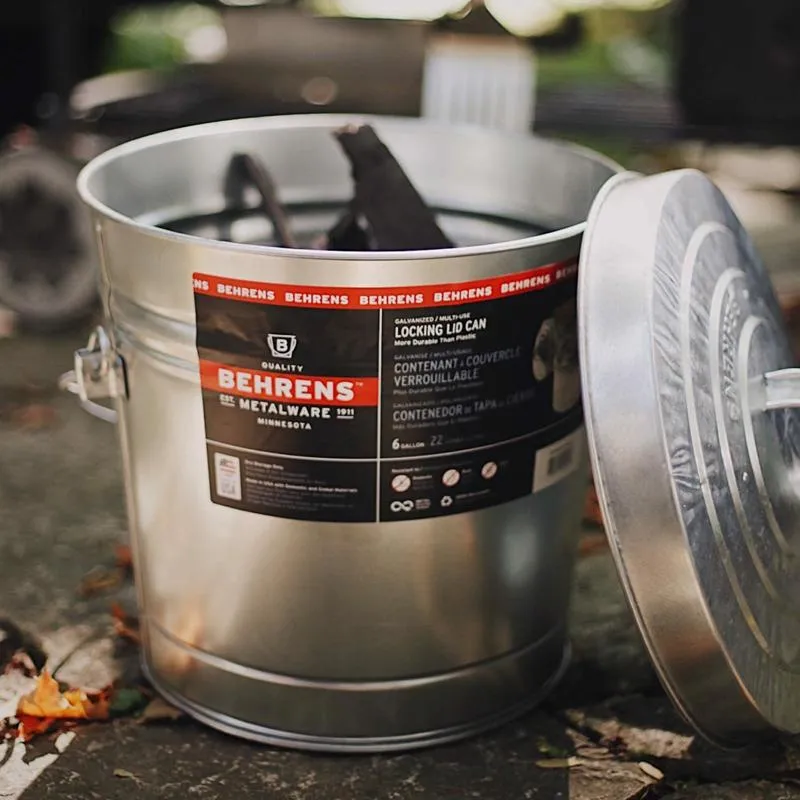 Behrens 6 gal Silver Galvanized Steel Garbage Can Lid Included Animal Proof/Animal Resistant