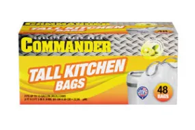Commander 13 Gallon 0.7 MIL Tall Kitchen White Drawstring Trash Bags - 24" x 25"