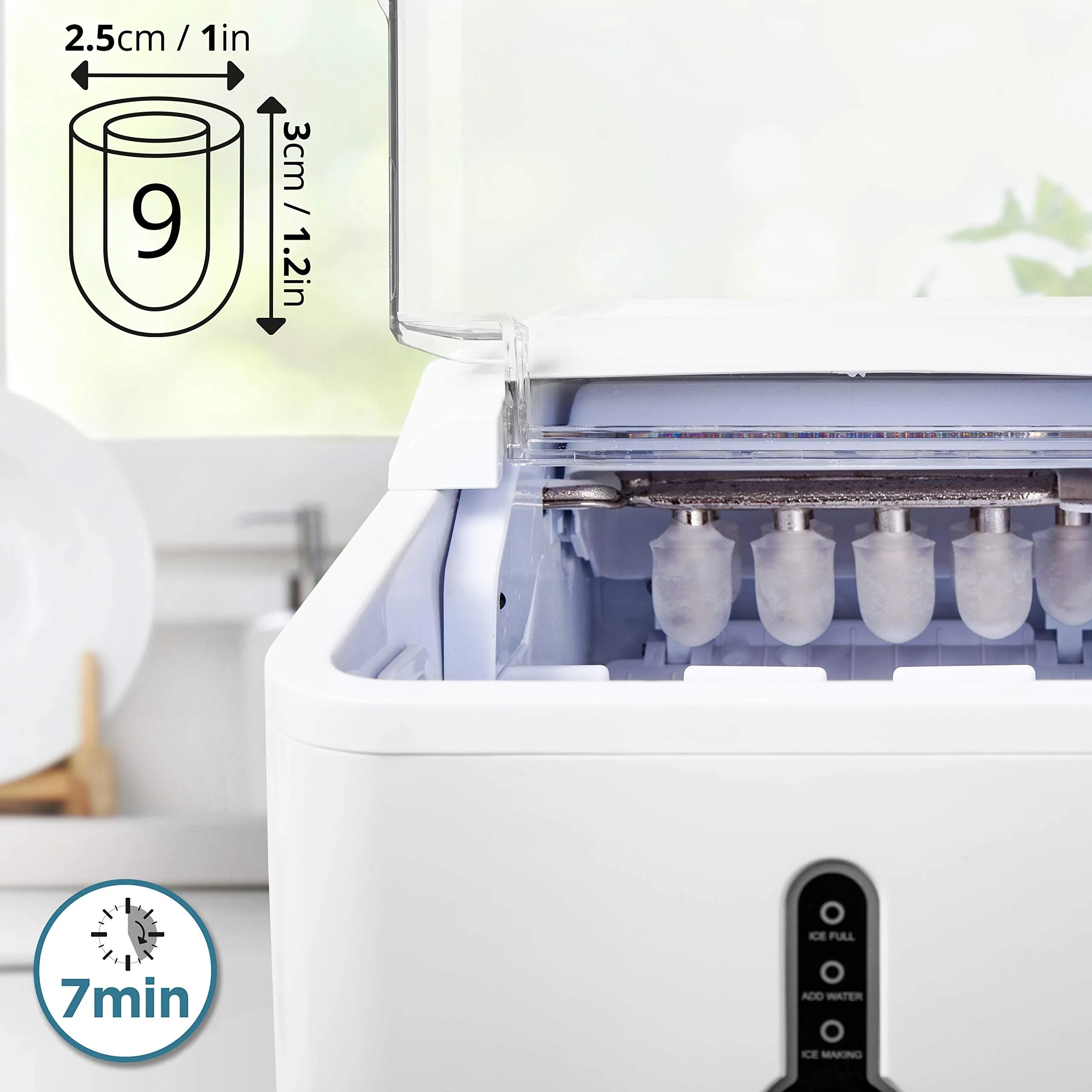 Duronic Ice Maker ICM120, Fast Clear Ice Maker Machine with 7-Min Cycle, Portable Automatic Ice Cube Maker with Ice Scoop & Basket for Home, Office, Bar, BBQ Party, RV 12KG in 24H Self-Cleaning - White
