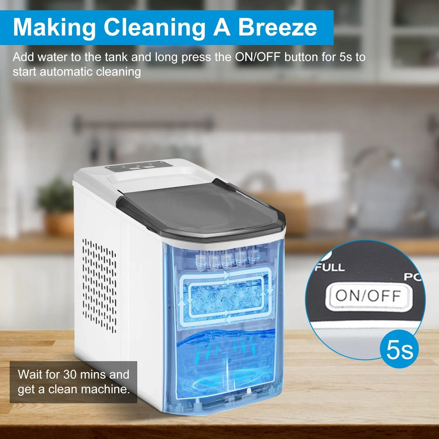 Electric Countertop Ice Make with Ice Scoop Basket Self Cleaning