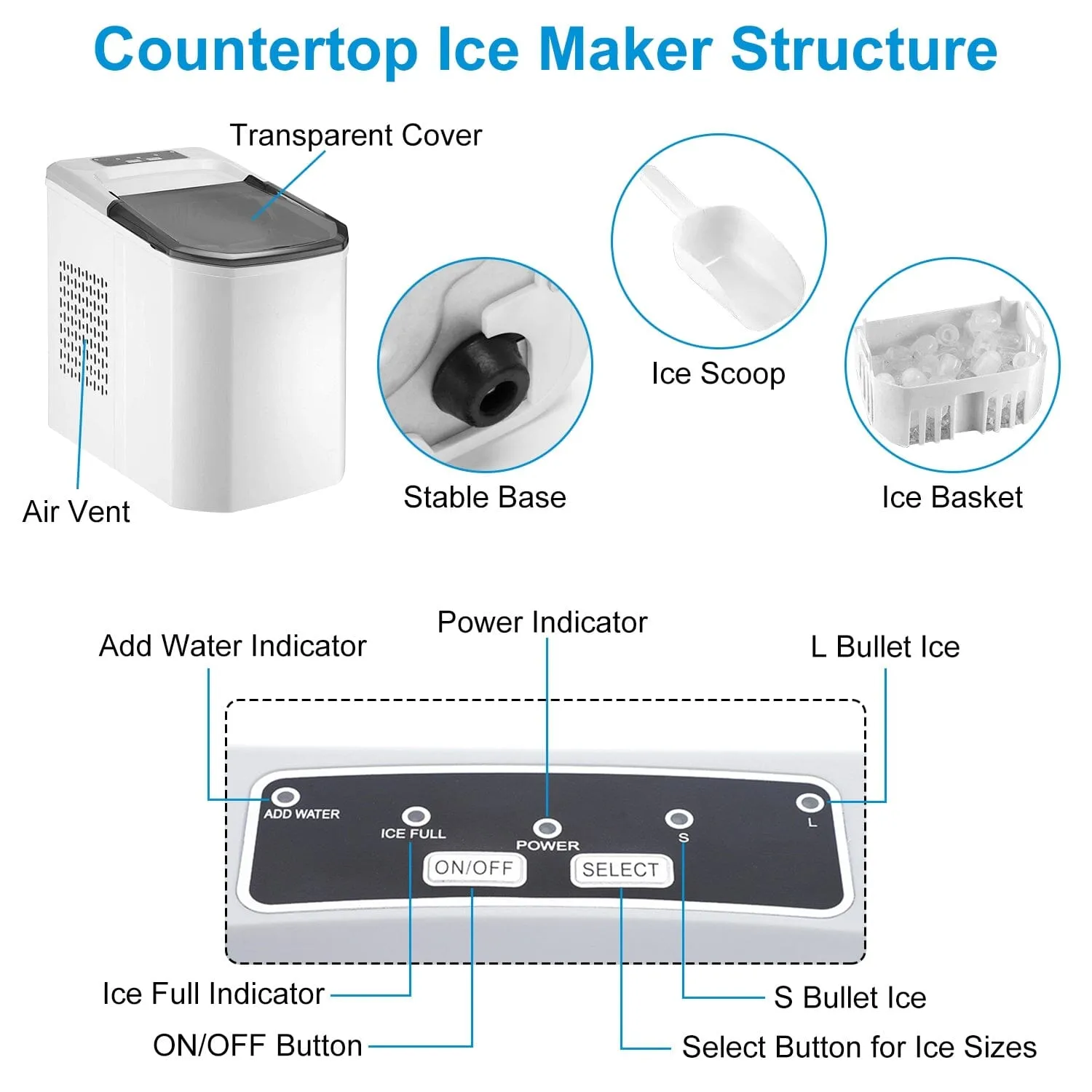 Electric Countertop Ice Make with Ice Scoop Basket Self Cleaning