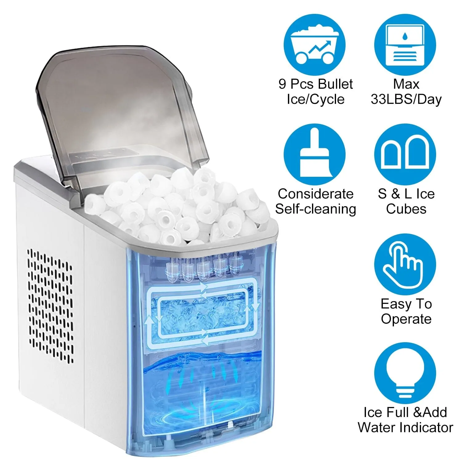 Electric Countertop Ice Make with Ice Scoop Basket Self Cleaning