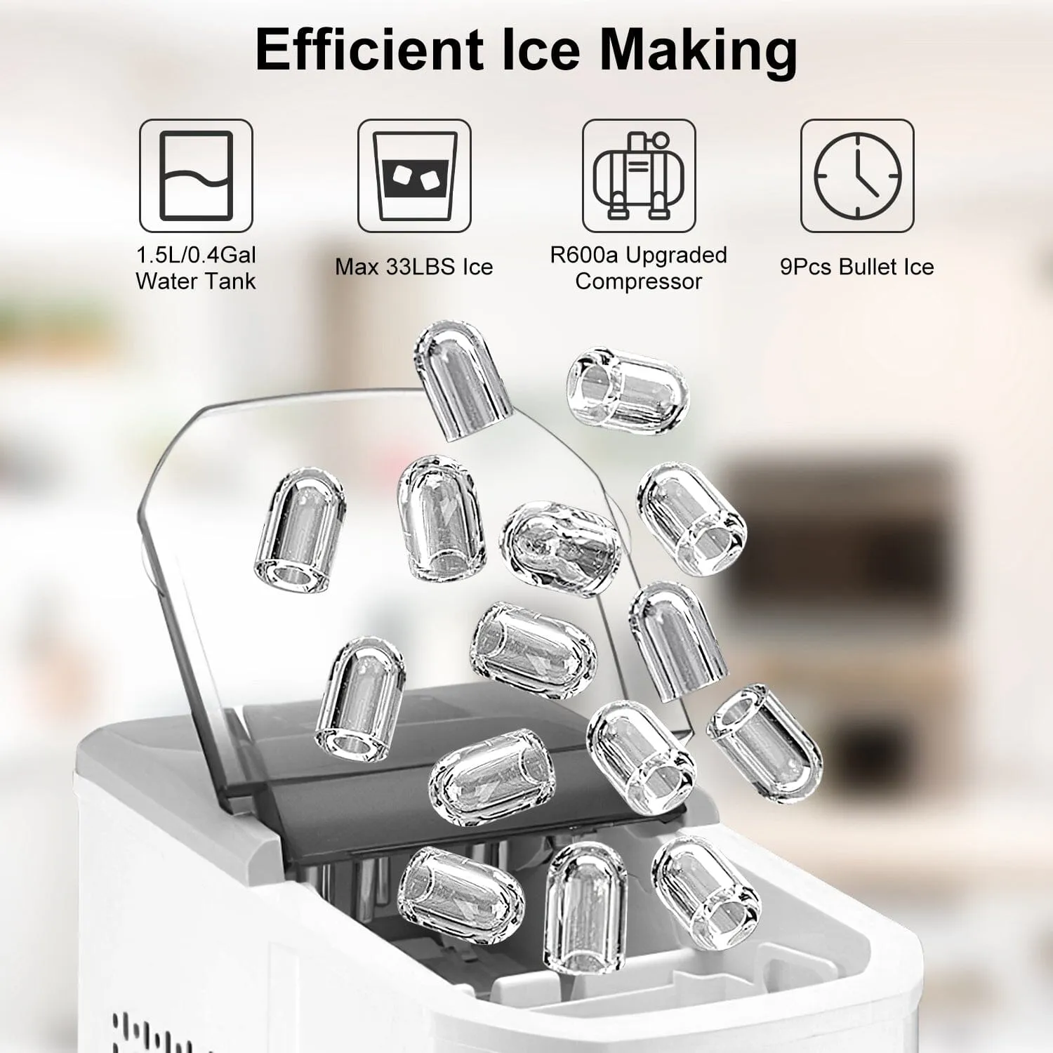 Electric Countertop Ice Make with Ice Scoop Basket Self Cleaning