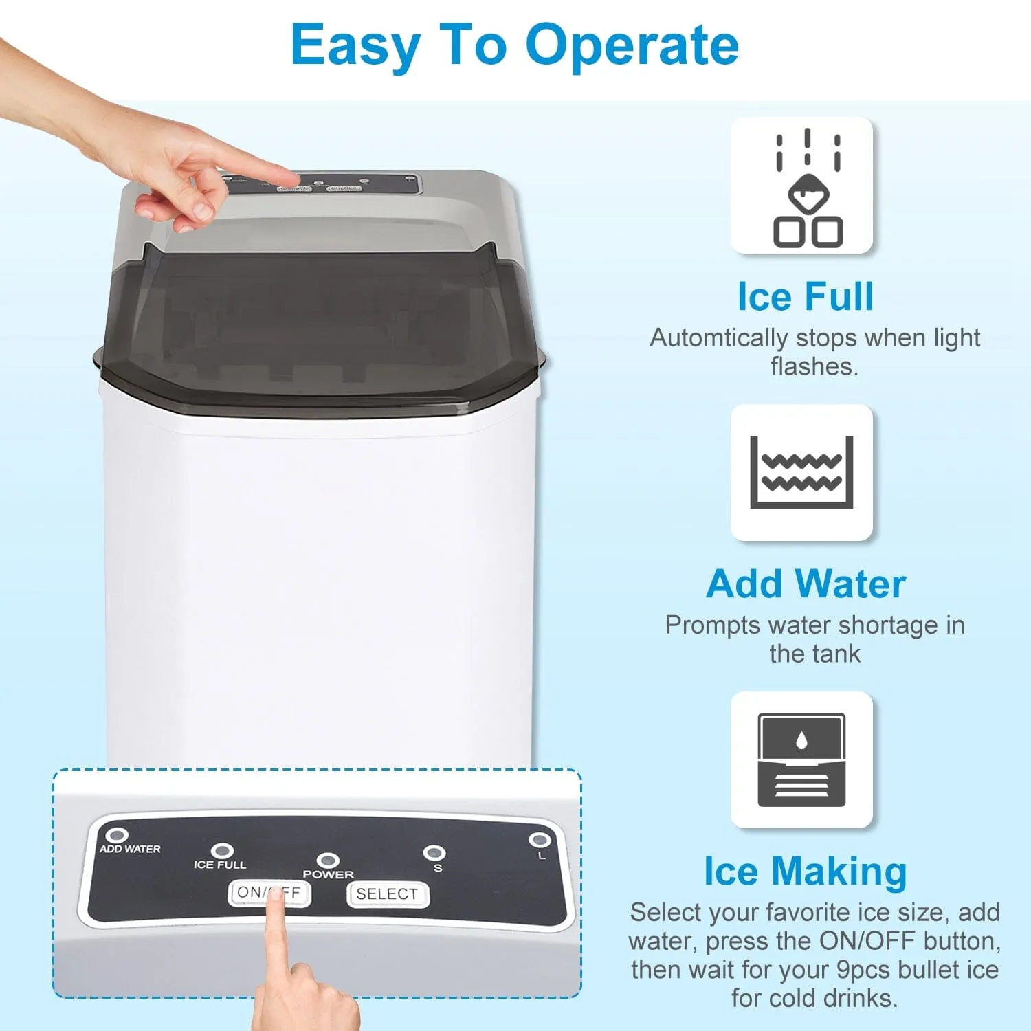 Electric Countertop Ice Make with Ice Scoop Basket Self Cleaning