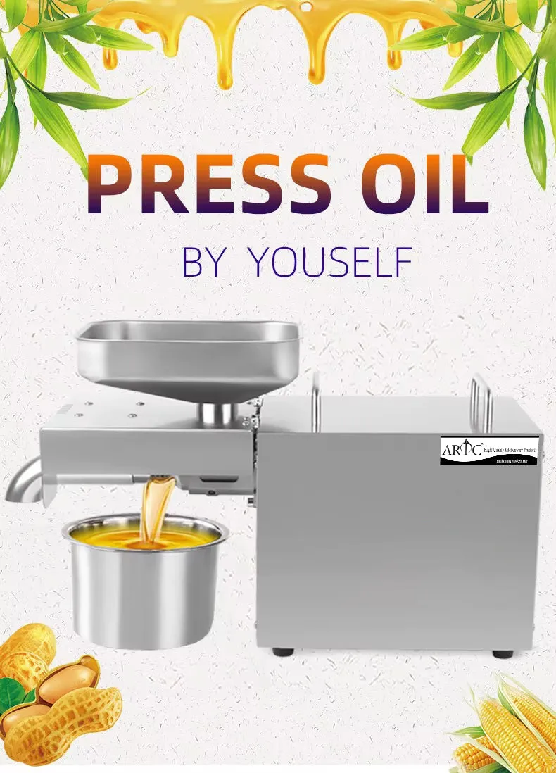 Electric Oil Press Machine – Stainless Steel Oil Extractor for Home Use, Cold/Hot Press, Easy to Operate, High Efficiency for Seeds, Nuts, and Grains - 610W Home Use