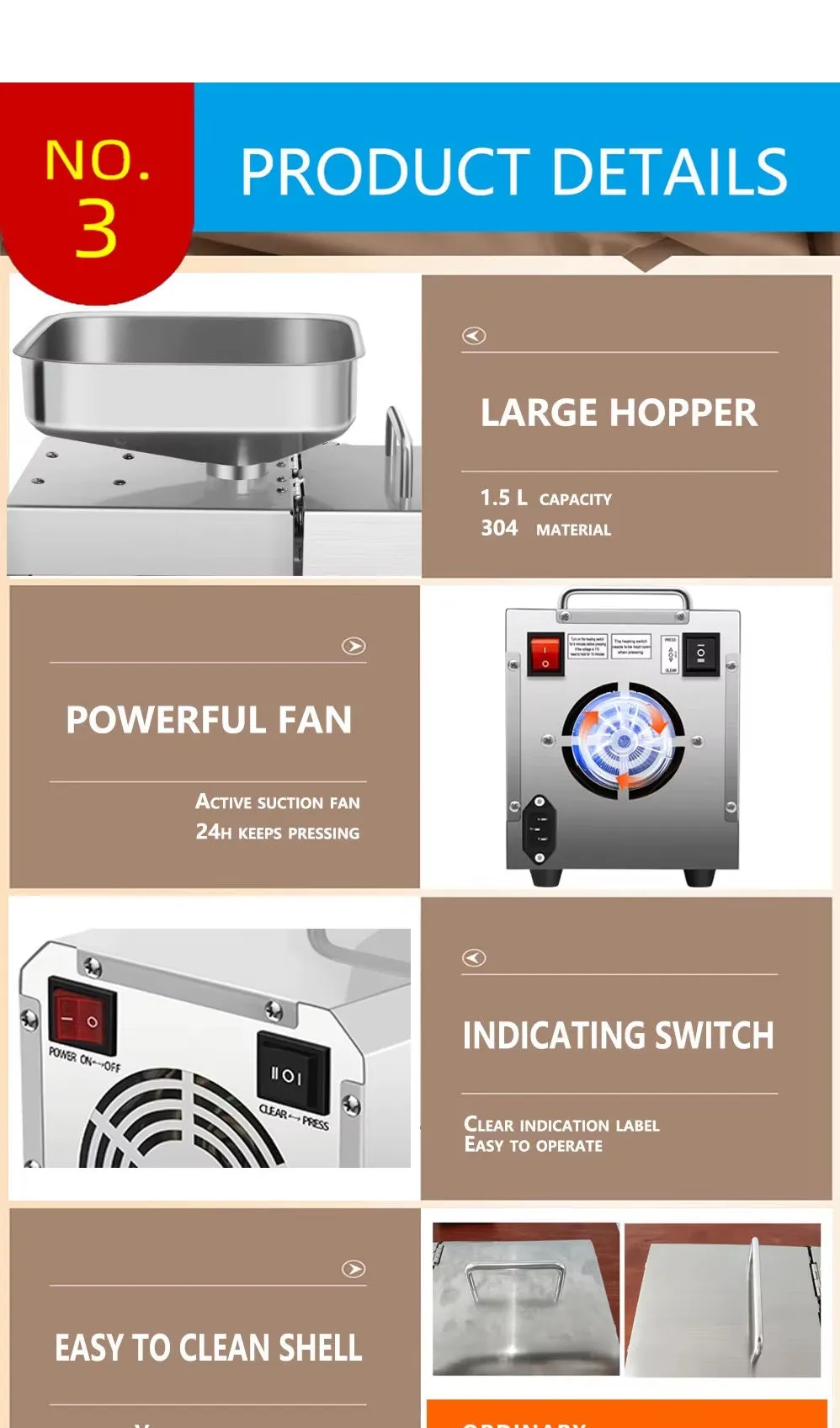 Electric Oil Press Machine – Stainless Steel Oil Extractor for Home Use, Cold/Hot Press, Easy to Operate, High Efficiency for Seeds, Nuts, and Grains - 610W Home Use