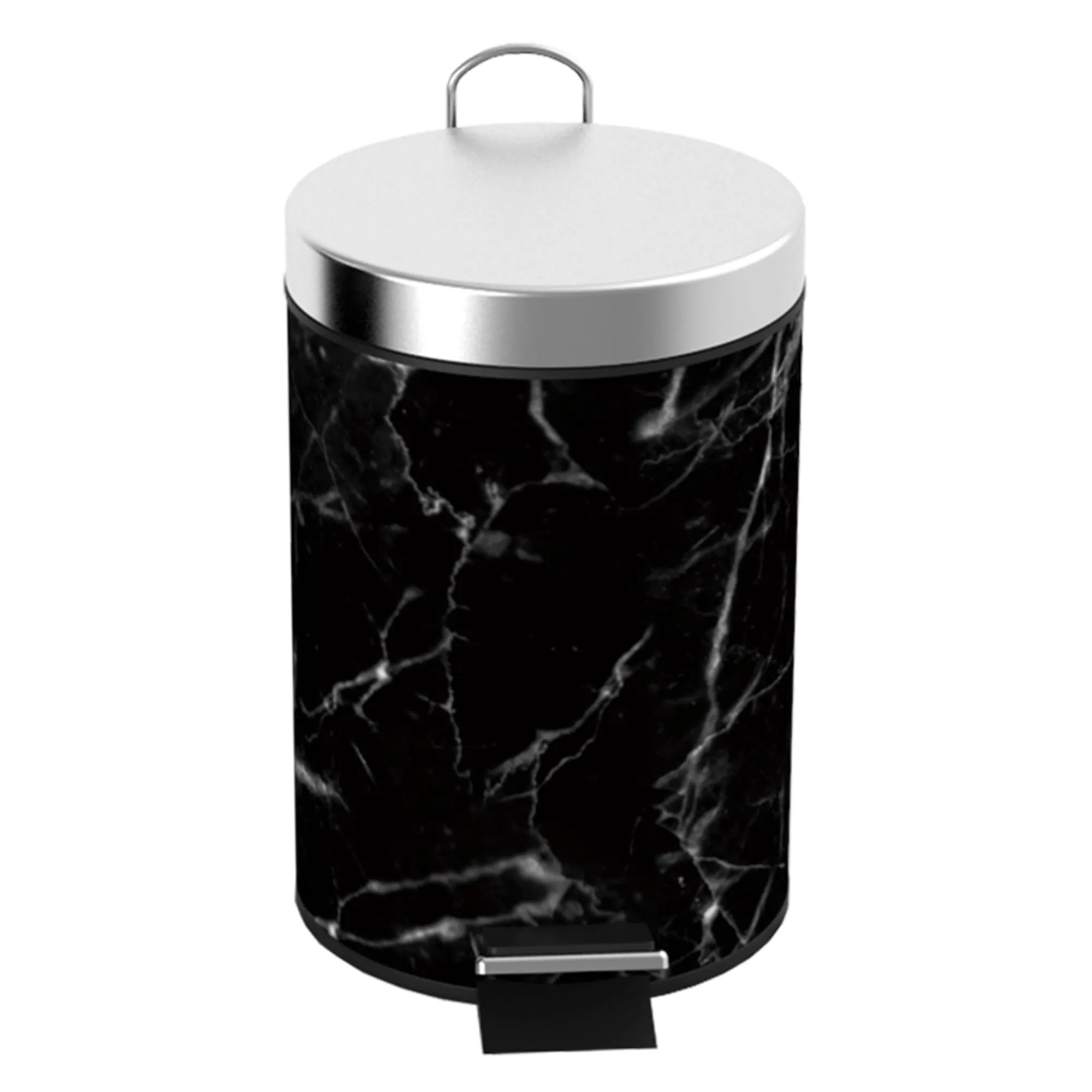 Faux Marble 3 Liter Step Waste Bin with Built-in Metal Handle, Black