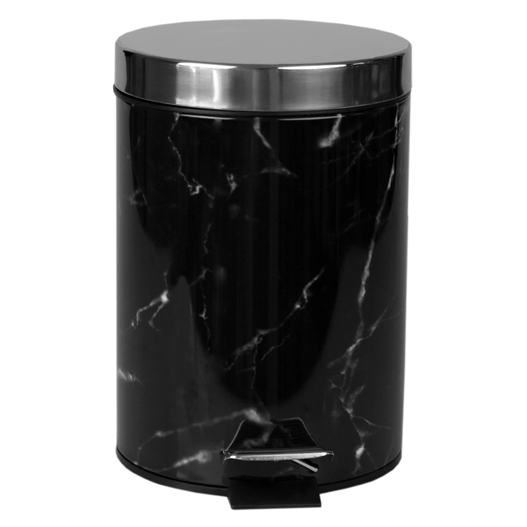 Faux Marble 3 Liter Step Waste Bin with Built-in Metal Handle, Black