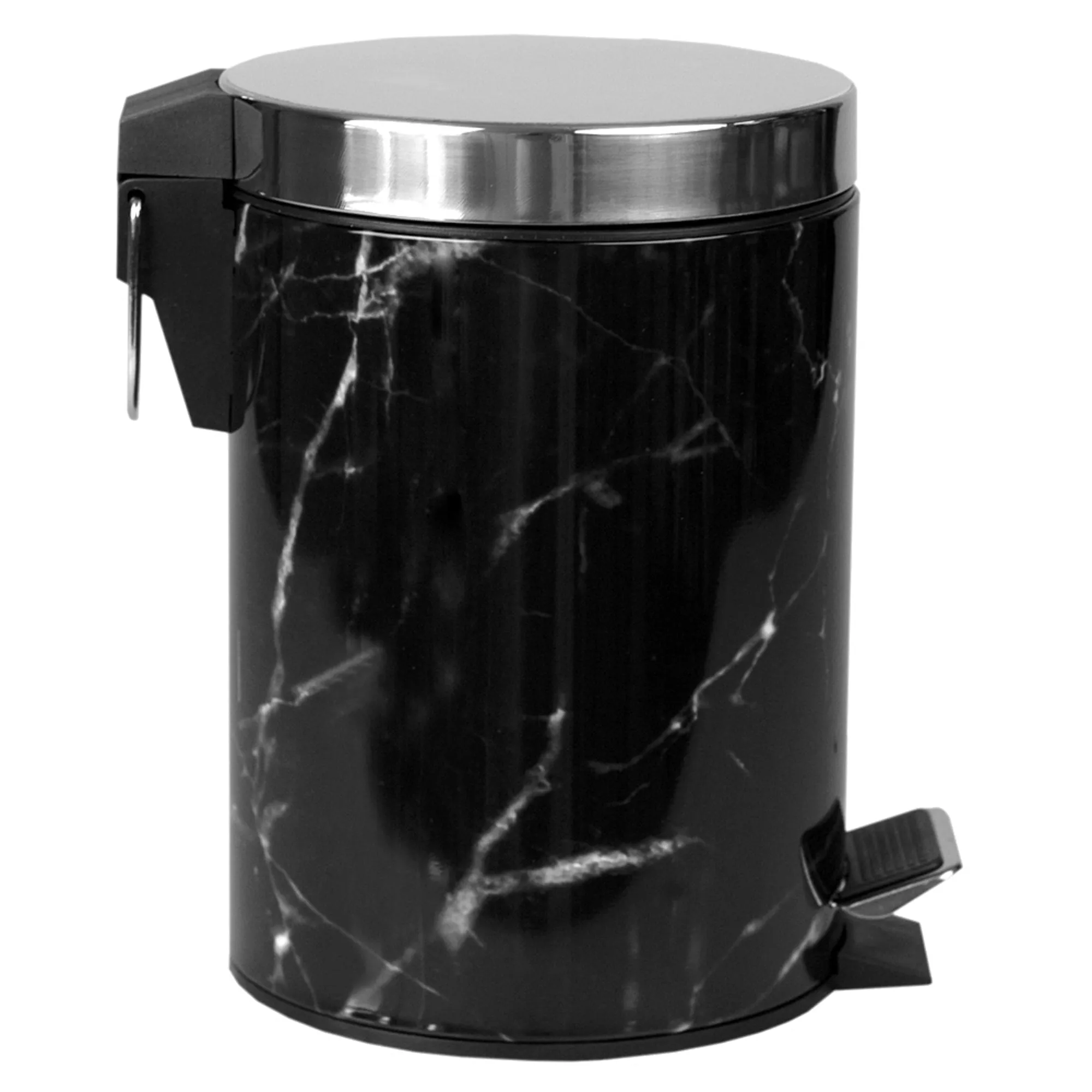 Faux Marble 3 Liter Step Waste Bin with Built-in Metal Handle, Black