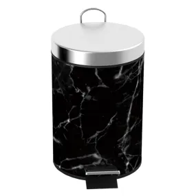 Faux Marble 3 Liter Step Waste Bin with Built-in Metal Handle, Black