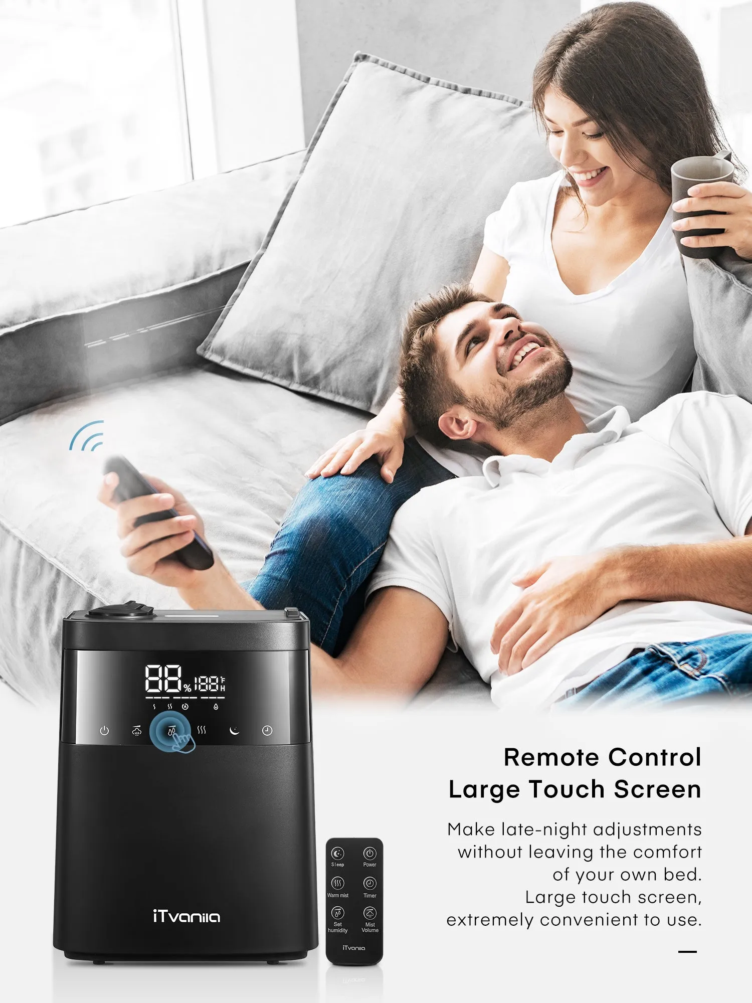 Humidifier with LED Touch Display, 5.5L Top Fill, Warm and Cool Mist for Bedroom, Customized Humidity, Sleep Mode, 12H Timer, for Living Room, Office, and Baby Room