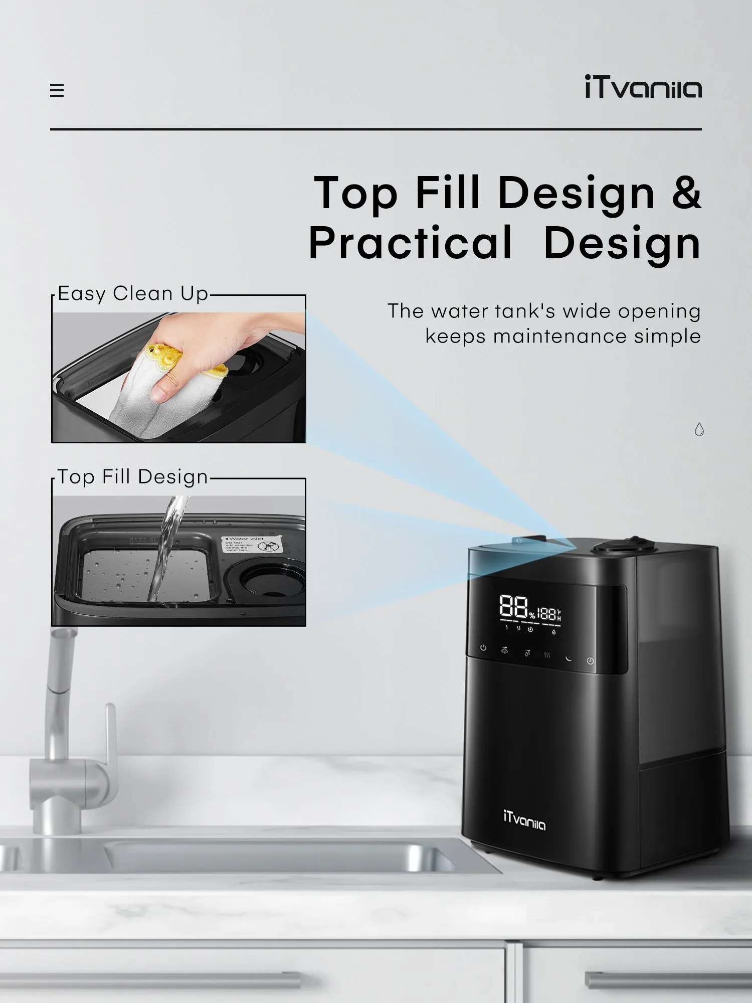 Humidifier with LED Touch Display, 5.5L Top Fill, Warm and Cool Mist for Bedroom, Customized Humidity, Sleep Mode, 12H Timer, for Living Room, Office, and Baby Room