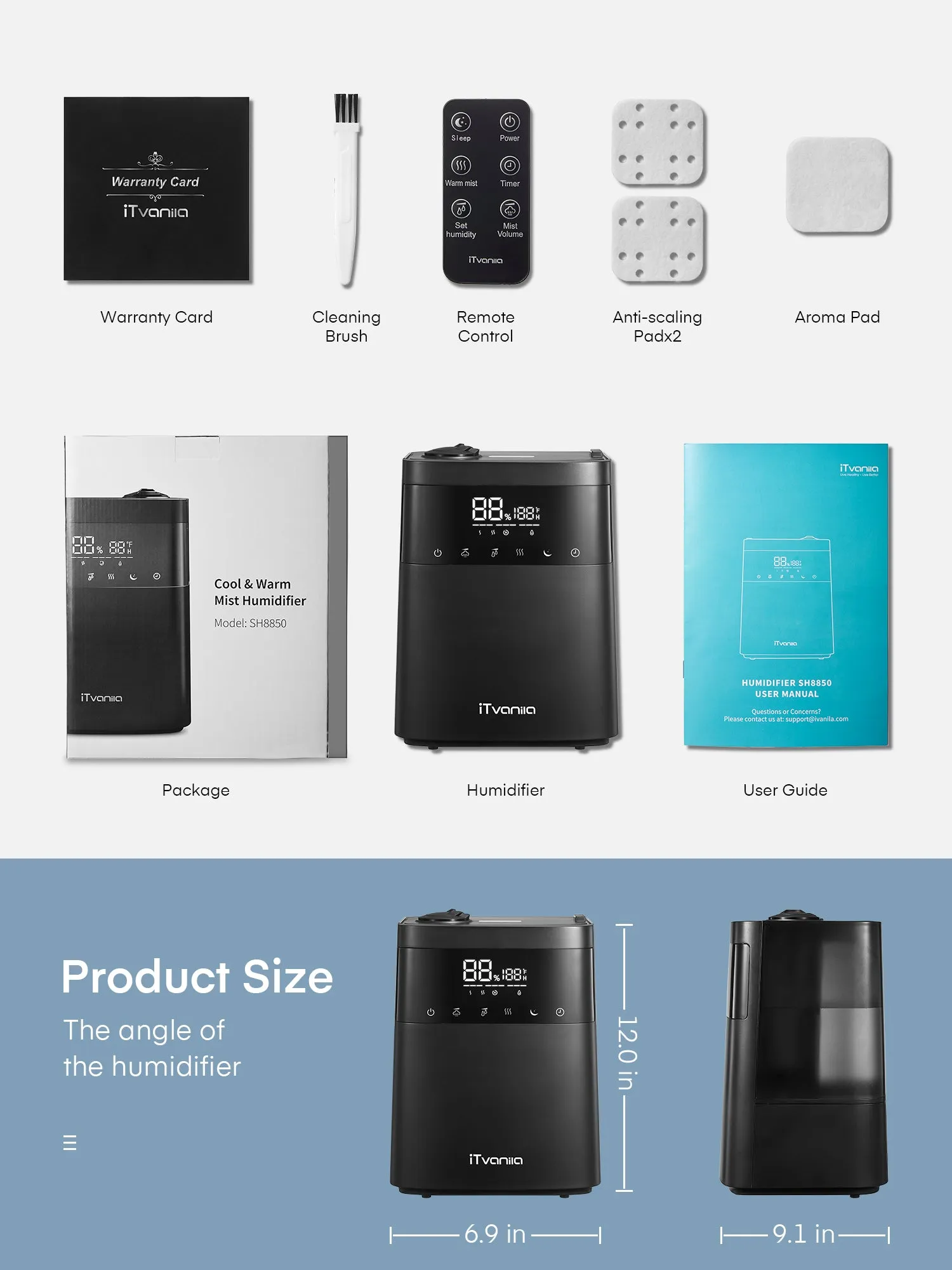 Humidifier with LED Touch Display, 5.5L Top Fill, Warm and Cool Mist for Bedroom, Customized Humidity, Sleep Mode, 12H Timer, for Living Room, Office, and Baby Room