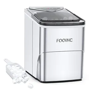 Ice Makers Countertop, Self-Cleaning Function, 26lbs 24Hrs, 9 Cubes Ready in 7mins with LED Display for Parties Mixed, Portable Ice Cube Maker with Ice Scoop and Basket (Silver)