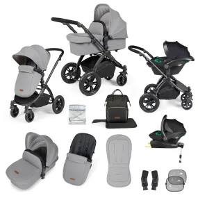 Ickle Bubba Stomp Luxe All-in-One Travel System with Isofix Base in Black/Pearl Grey/Black