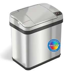 iTouchless 2.5 Gallon Sensor Bathroom Trash Can with Odor Filter and Fragrance, Home Office Kitchen Wastebasket Rectangular Stainless Steel (Powered by Batteries or AC Adapter, Both Not Included)