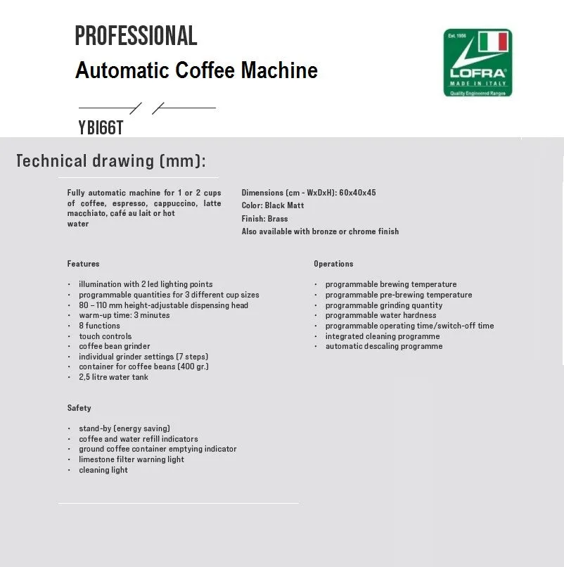 Lofra Dolcevita 60 Burgundy Italian Integrated Coffee Machine YRR66T 60cm