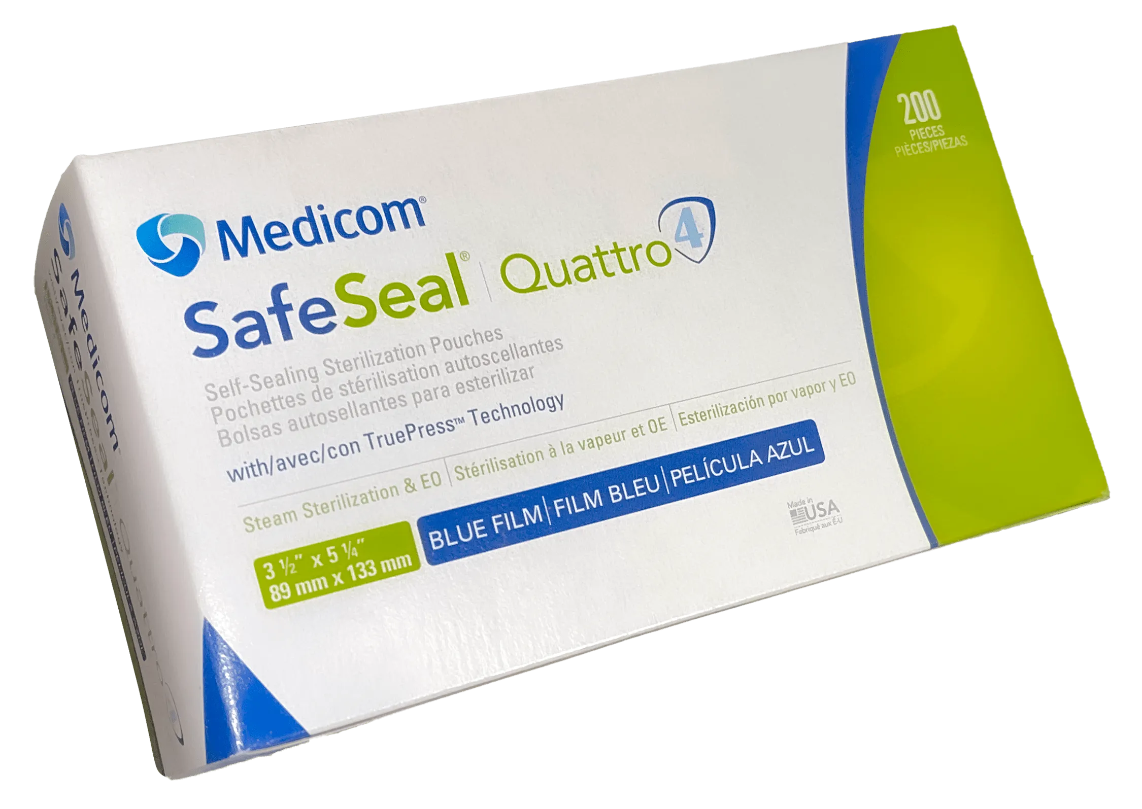 Medicom SafeSeal Quattro Premium Sterilization pouches, 200 Pouches Per Box