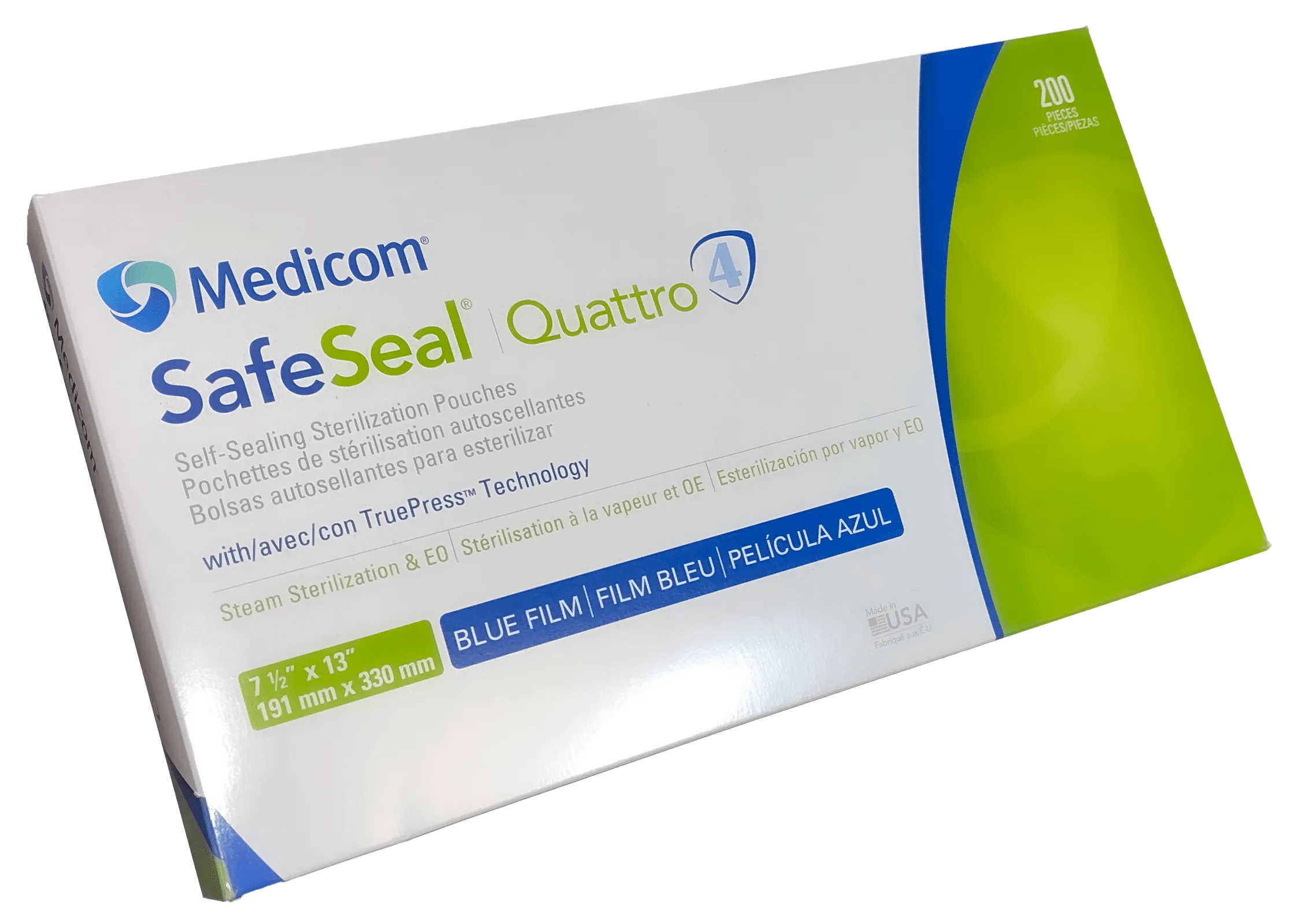 Medicom SafeSeal Quattro Premium Sterilization pouches, 200 Pouches Per Box