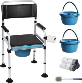 Meubon Folding Steel Bedside Commode Chair I Bedside Toilet I Mobile Toilet for Seniors Elderly and Disabled