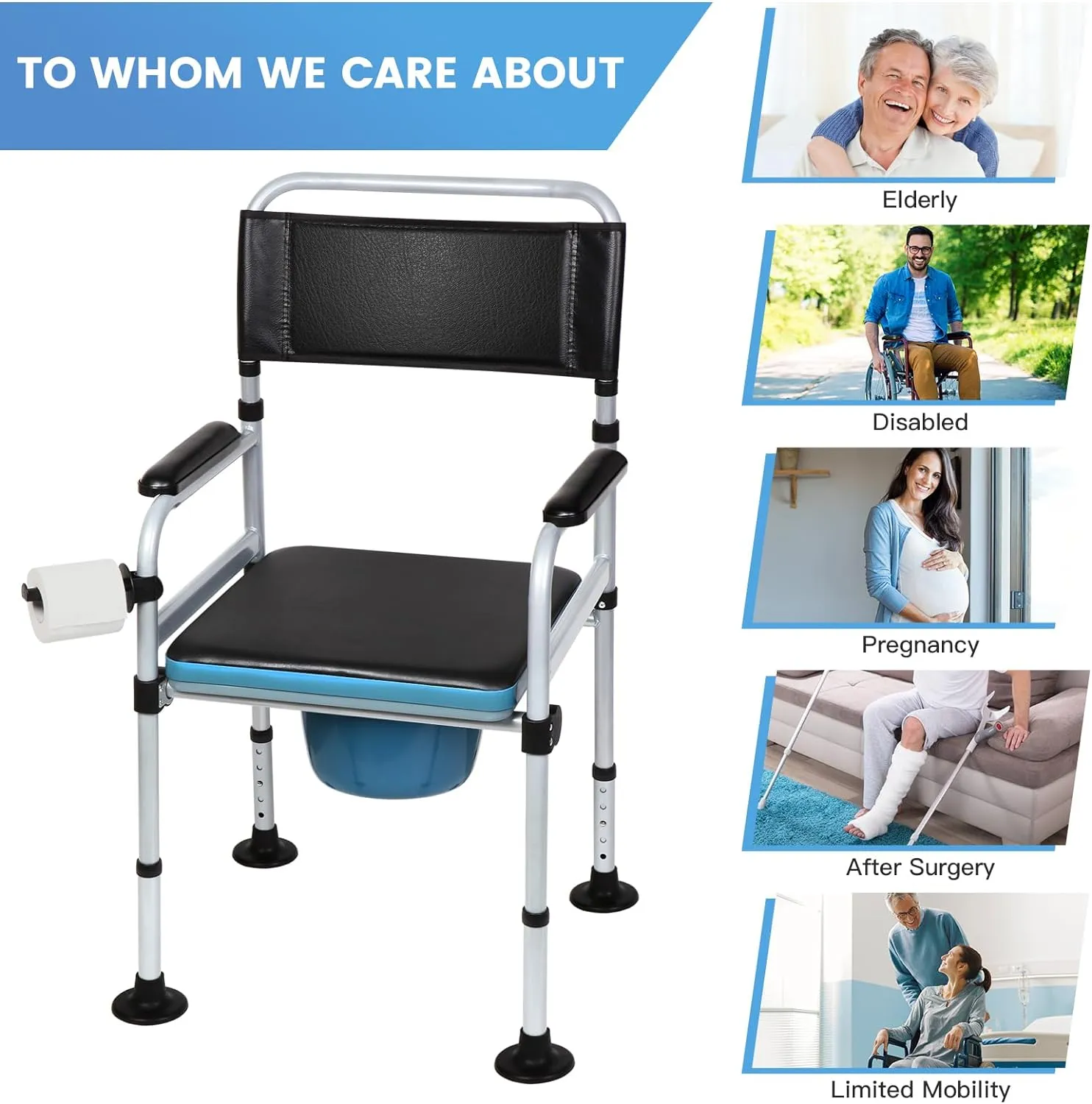 Meubon Folding Steel Bedside Commode Chair I Bedside Toilet I Mobile Toilet for Seniors Elderly and Disabled
