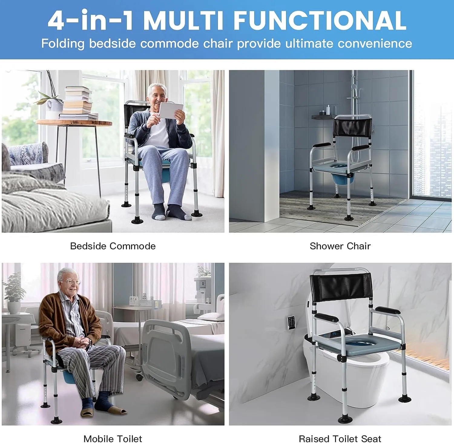 Meubon Folding Steel Bedside Commode Chair I Bedside Toilet I Mobile Toilet for Seniors Elderly and Disabled