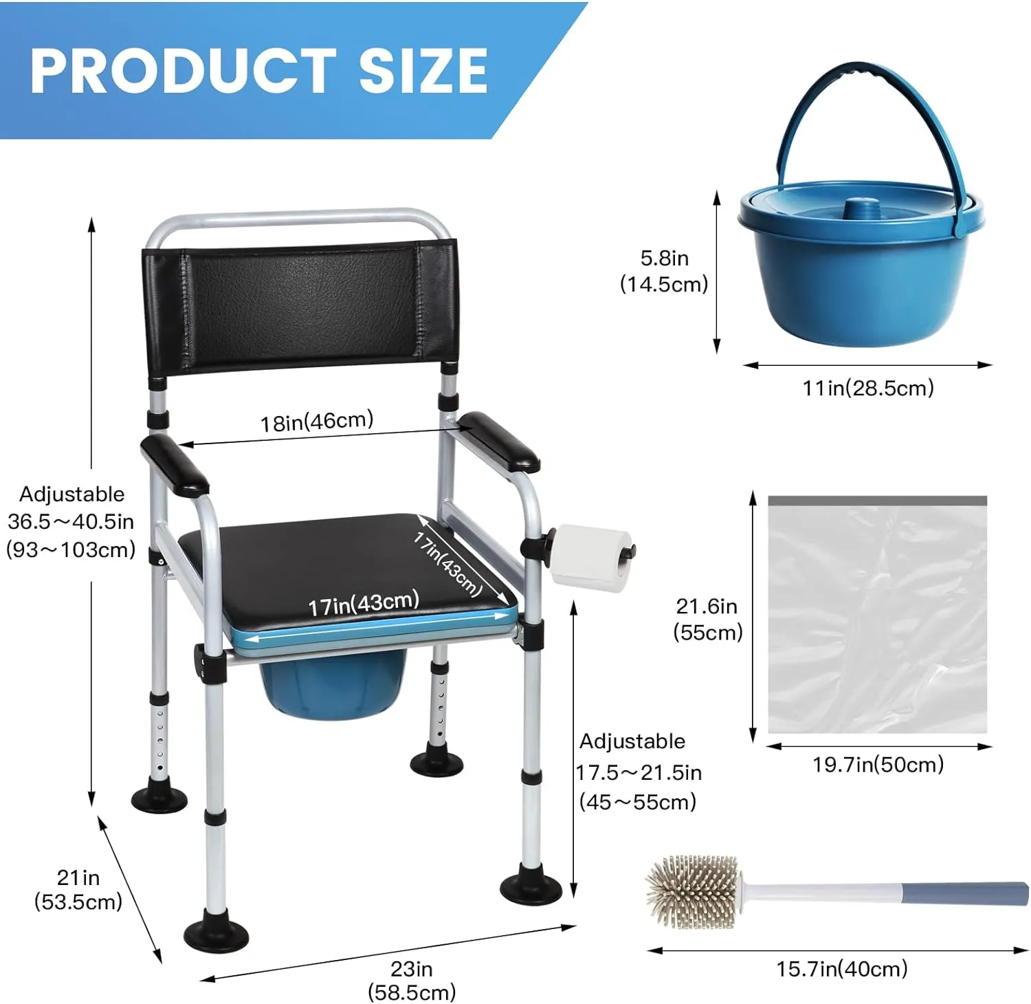 Meubon Folding Steel Bedside Commode Chair I Bedside Toilet I Mobile Toilet for Seniors Elderly and Disabled