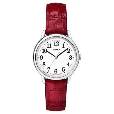Open Box - Women's Timex Easy Reader  Watch with Leather Strap - Silver/Red