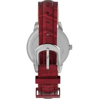 Open Box - Women's Timex Easy Reader  Watch with Leather Strap - Silver/Red