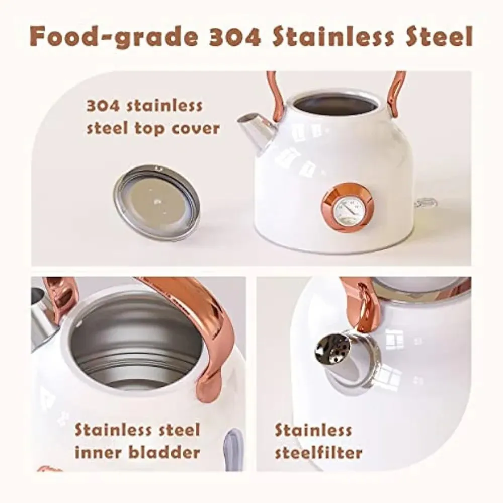 Retro Stainless Steel Tea Kettle with Large Temperature Gauge