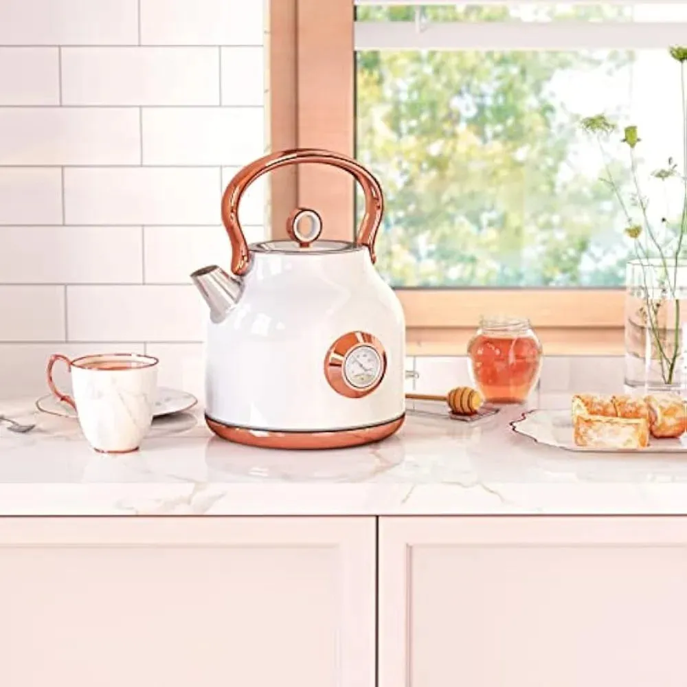Retro Stainless Steel Tea Kettle with Large Temperature Gauge