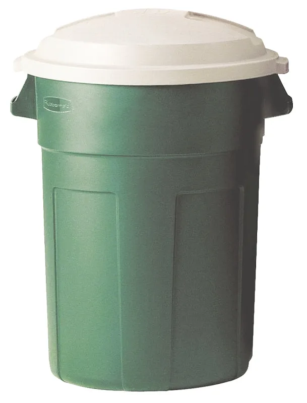 Rubbermaid FG289487EGRN Round Trash Can, 32 gal Capacity, Plastic, Evergreen, Snap-Lock Lid Closure :EA: QUANTITY: 8