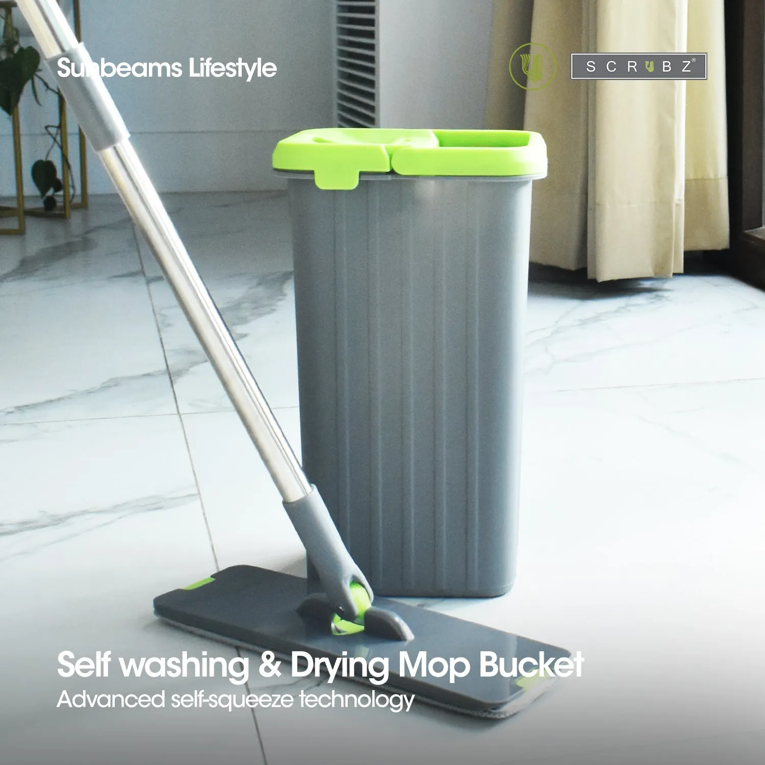 SCRUBZ Premium Microfiber 360ᴼ Flat Mop with Bucket