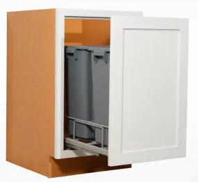 Snow White Inset Shaker Trash Can Pull Out Base Cabinet 21"