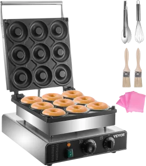 Vevor Donut Maker 9 Holes Electric 2000W Non-Stick Double-Sided Heating 122-572°F New