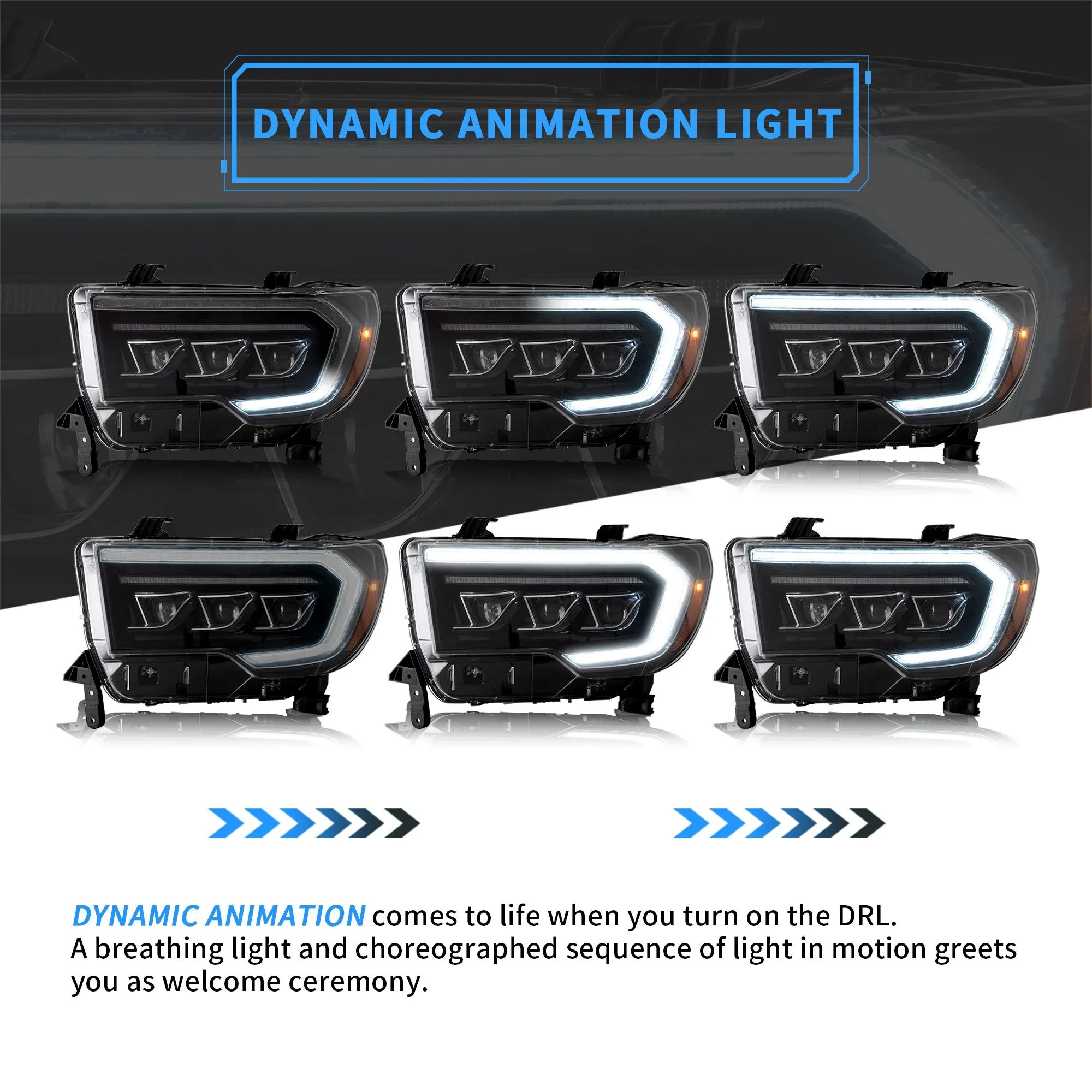 VLAND LED Projector Headlights For Toyota Tundra 2007-2013 & Toyota Sequoia 2008-2020 Front Lights [SAE./DOT.]