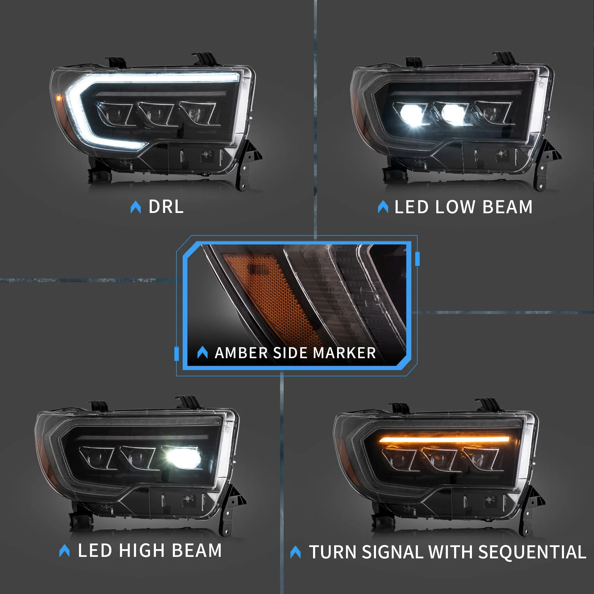 VLAND LED Projector Headlights For Toyota Tundra 2007-2013 & Toyota Sequoia 2008-2020 Front Lights [SAE./DOT.]